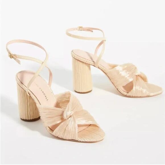 NEW $395 Loeffler Randall Reed Cream Sparkle Pleated Twist Heel - Picture 4 of 13